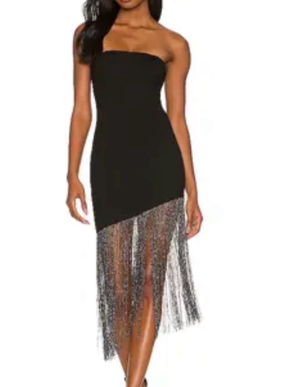 Strapless Black Fringe Cocktail Dress